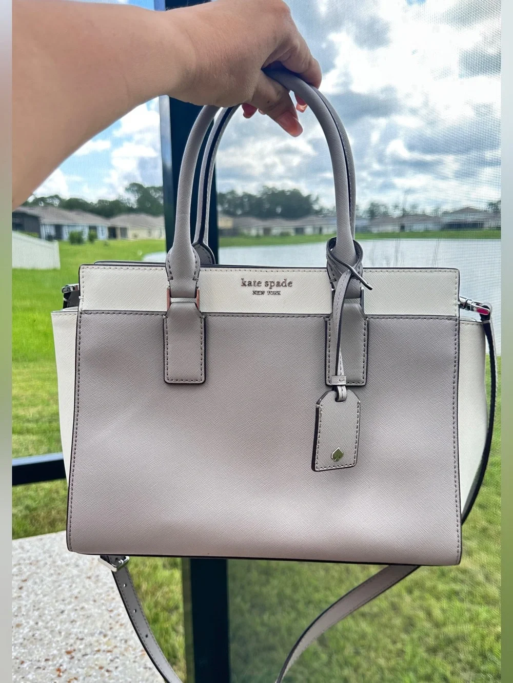 Kate Spade Cameron Satchel Gray And White